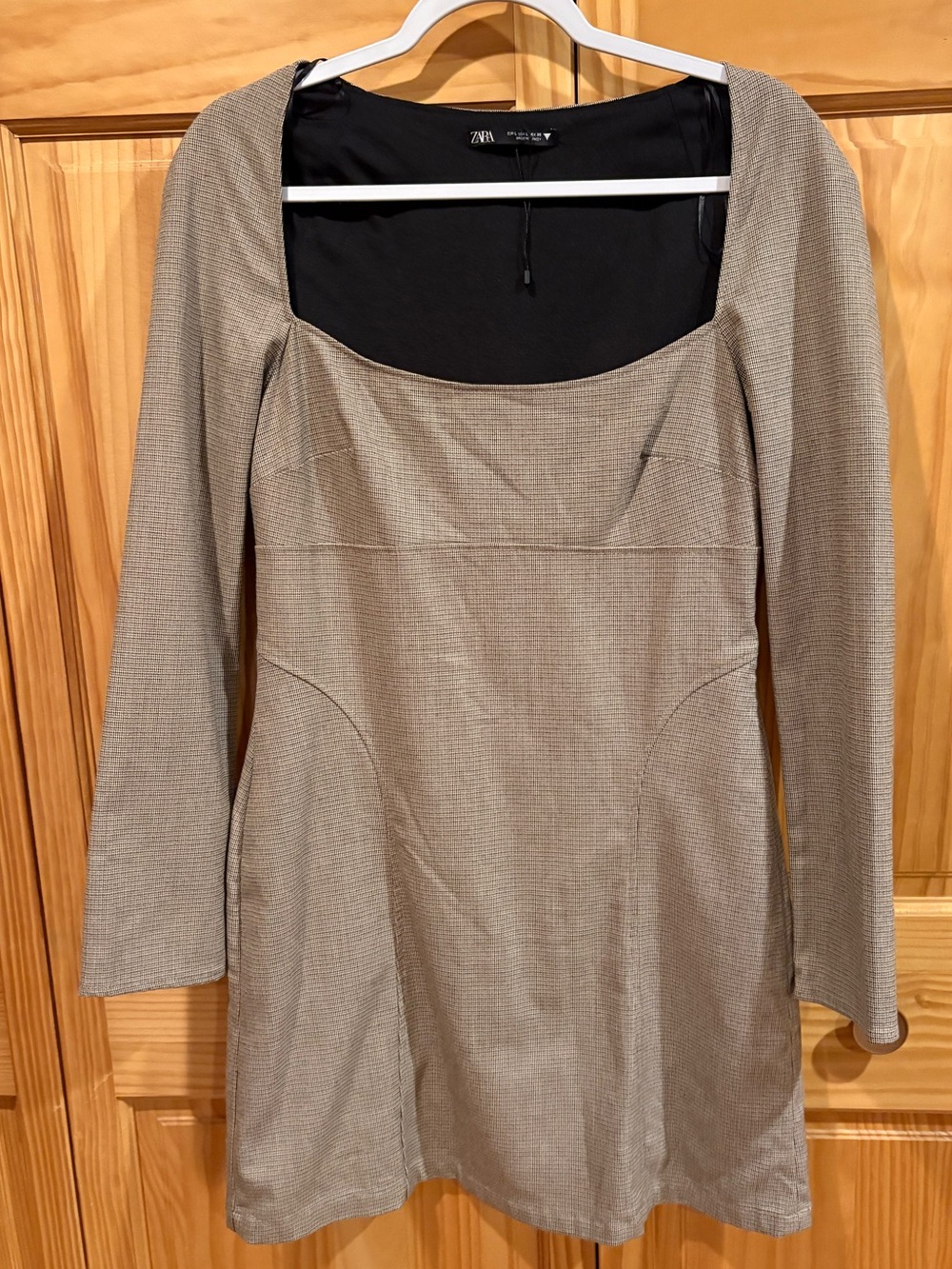 Zara Plaid Tailored Square Neck Long Sleeve Mini Dress woman’s L